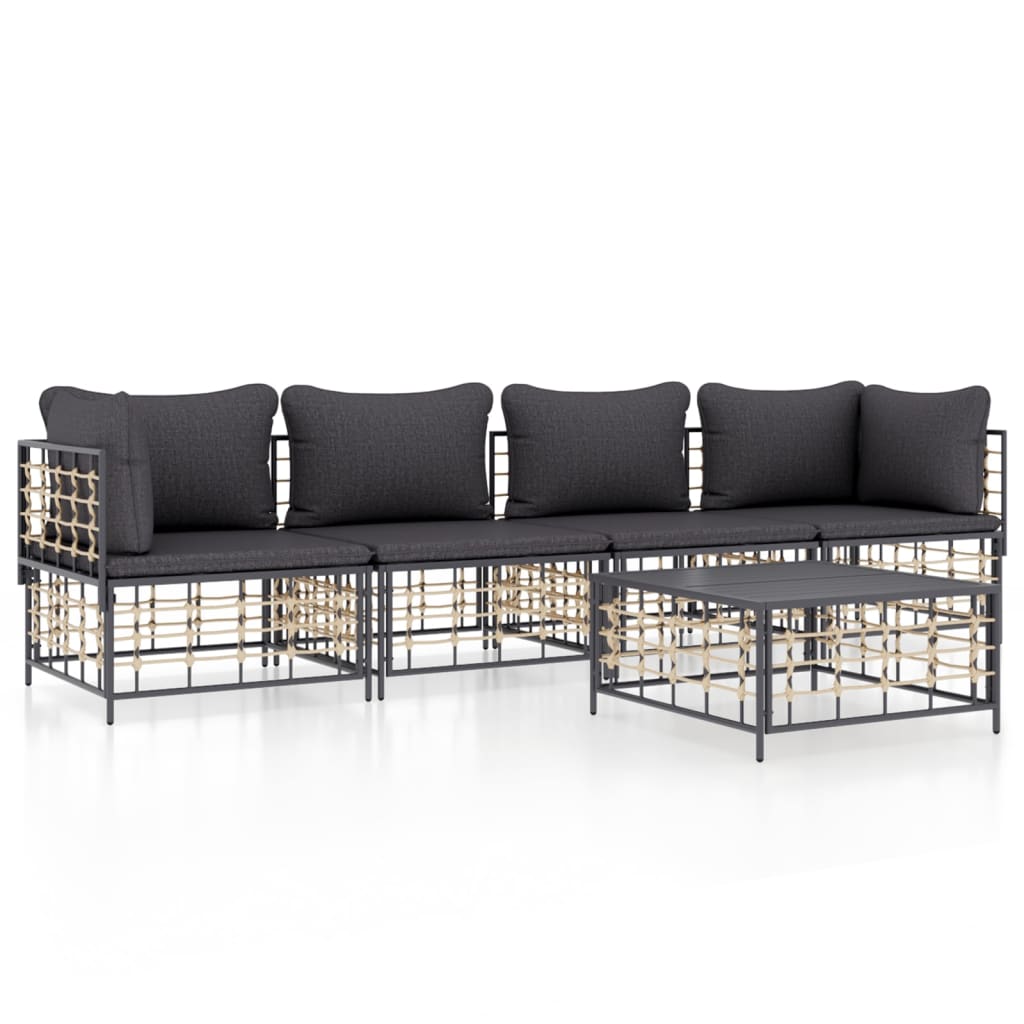 5-delige Loungeset met kussens poly rattan antracietkleurig is nu te koop bij PeponiXL, paradijselijk wonen!