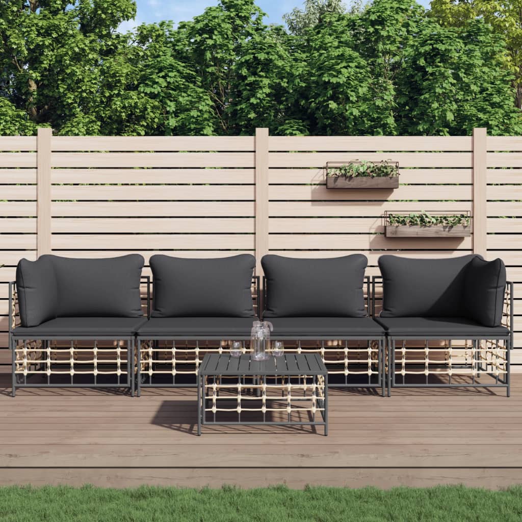 5-delige Loungeset met kussens poly rattan antracietkleurig is nu te koop bij PeponiXL, paradijselijk wonen!