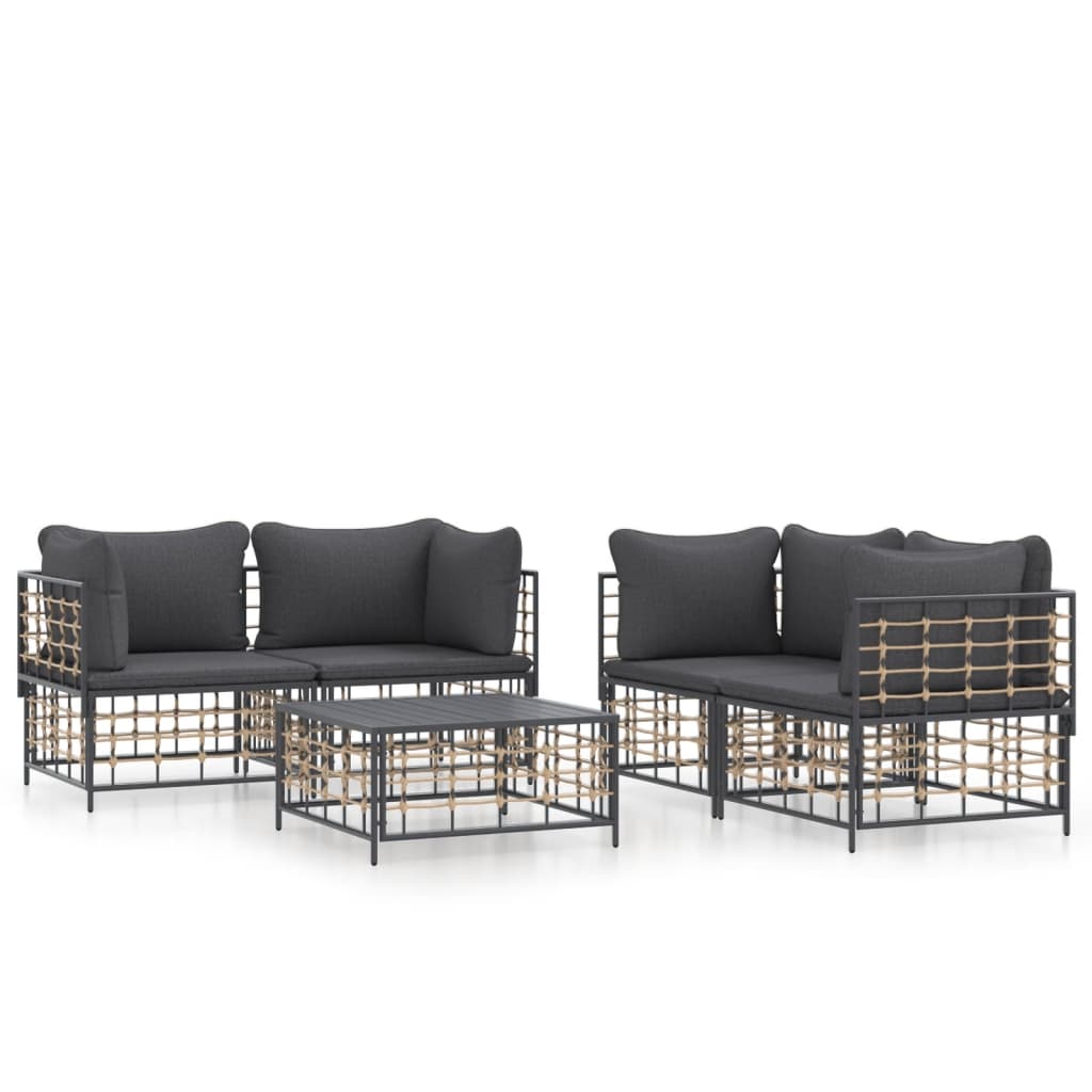 5-delige Loungeset met kussens poly rattan antracietkleurig is nu te koop bij PeponiXL, paradijselijk wonen!