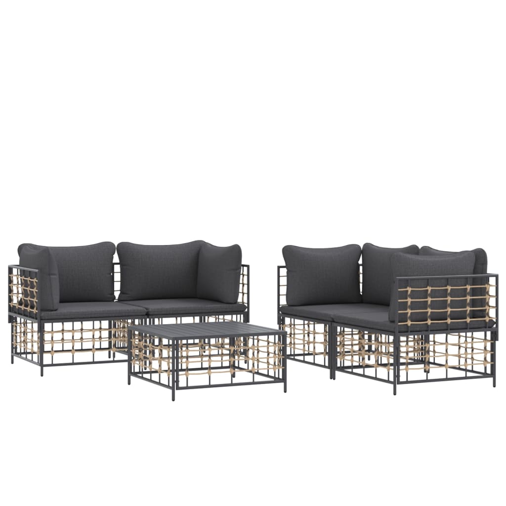 5-delige Loungeset met kussens poly rattan antracietkleurig is nu te koop bij PeponiXL, paradijselijk wonen!