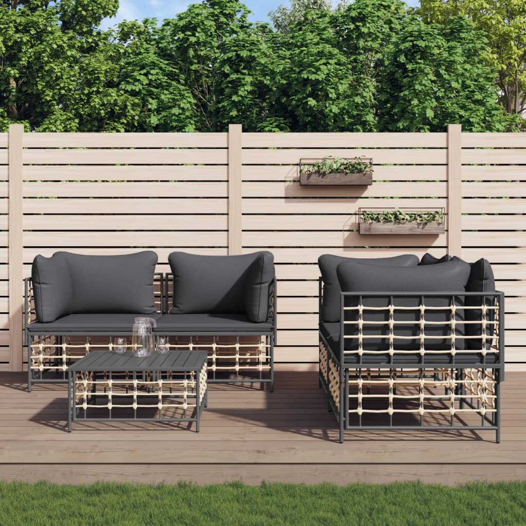 5-delige Loungeset met kussens poly rattan antracietkleurig is nu te koop bij PeponiXL, paradijselijk wonen!