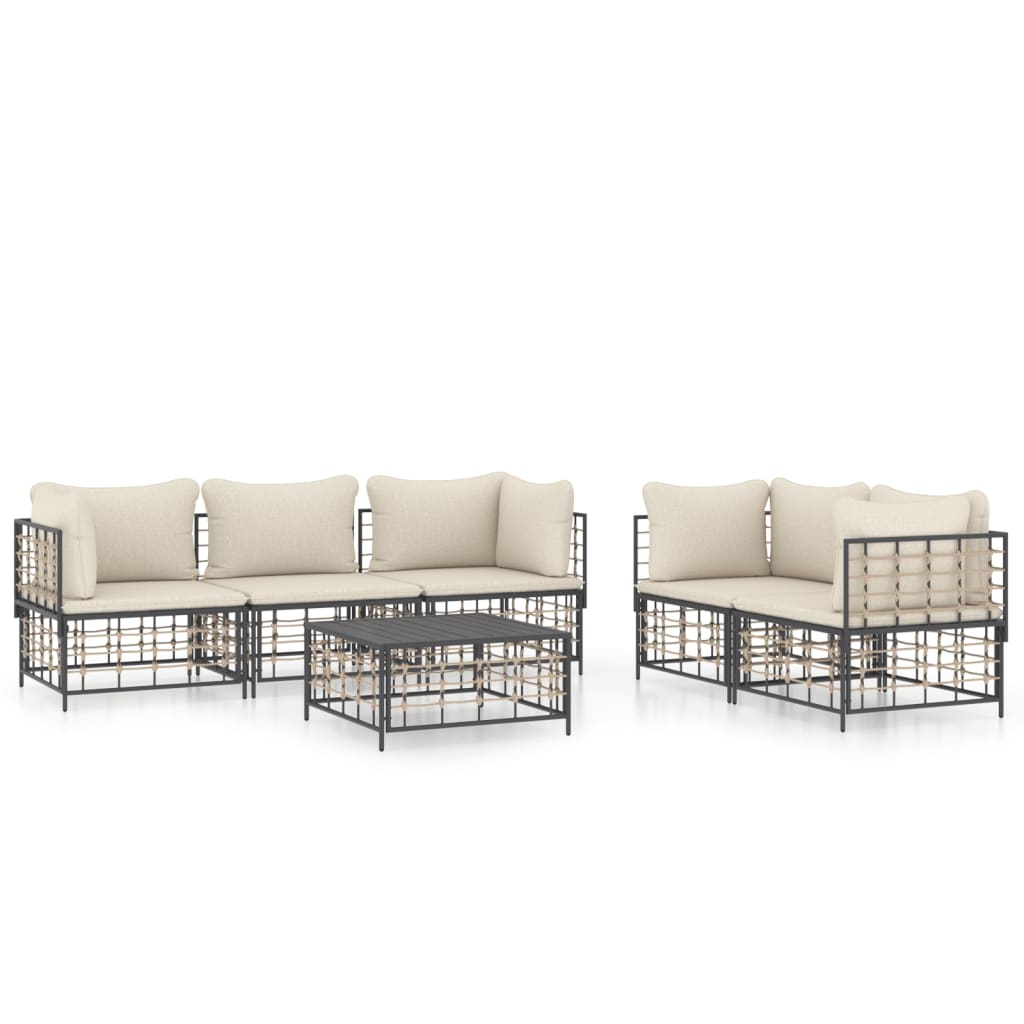 6-delige Loungeset met kussens poly rattan antracietkleurig is nu te koop bij PeponiXL, paradijselijk wonen!