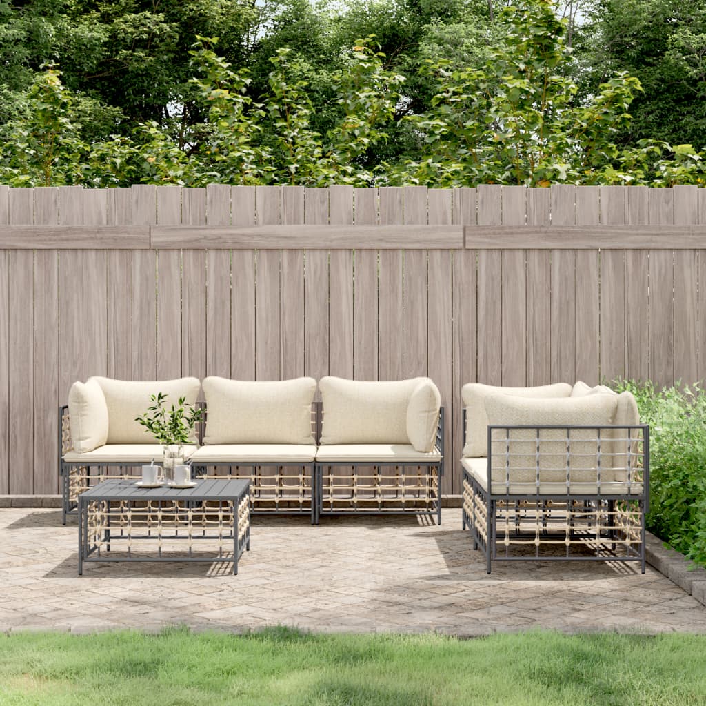 6-delige Loungeset met kussens poly rattan antracietkleurig is nu te koop bij PeponiXL, paradijselijk wonen!