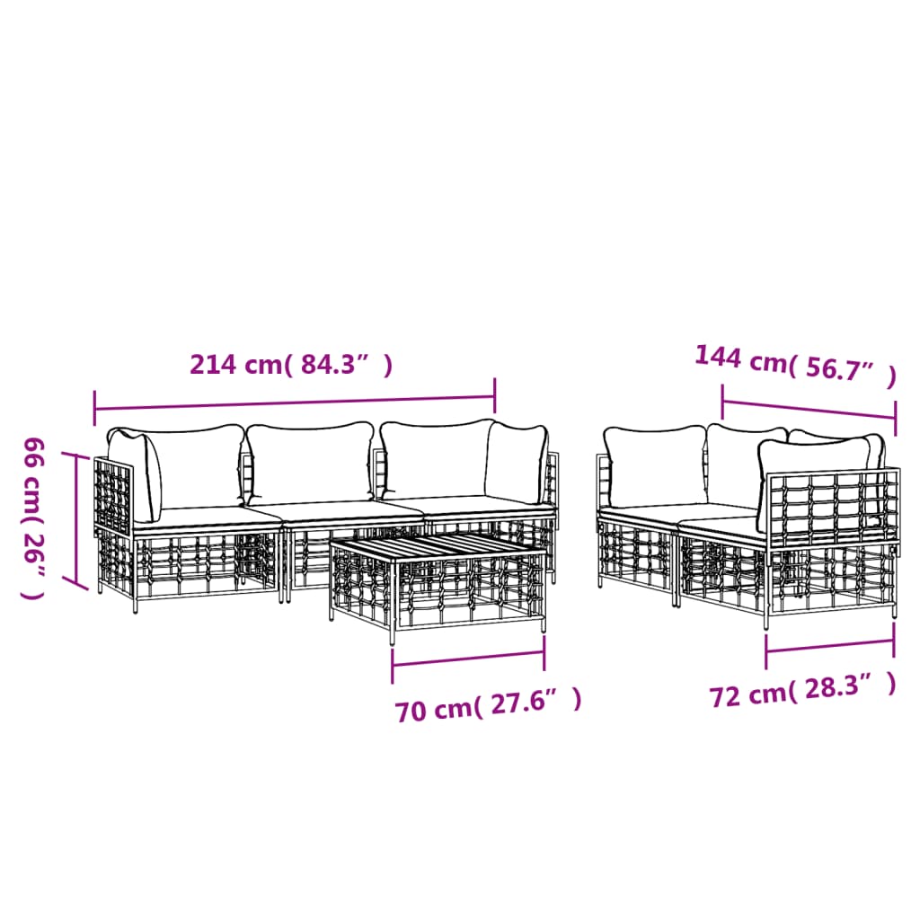 6-delige Loungeset met kussens poly rattan antracietkleurig is nu te koop bij PeponiXL, paradijselijk wonen!