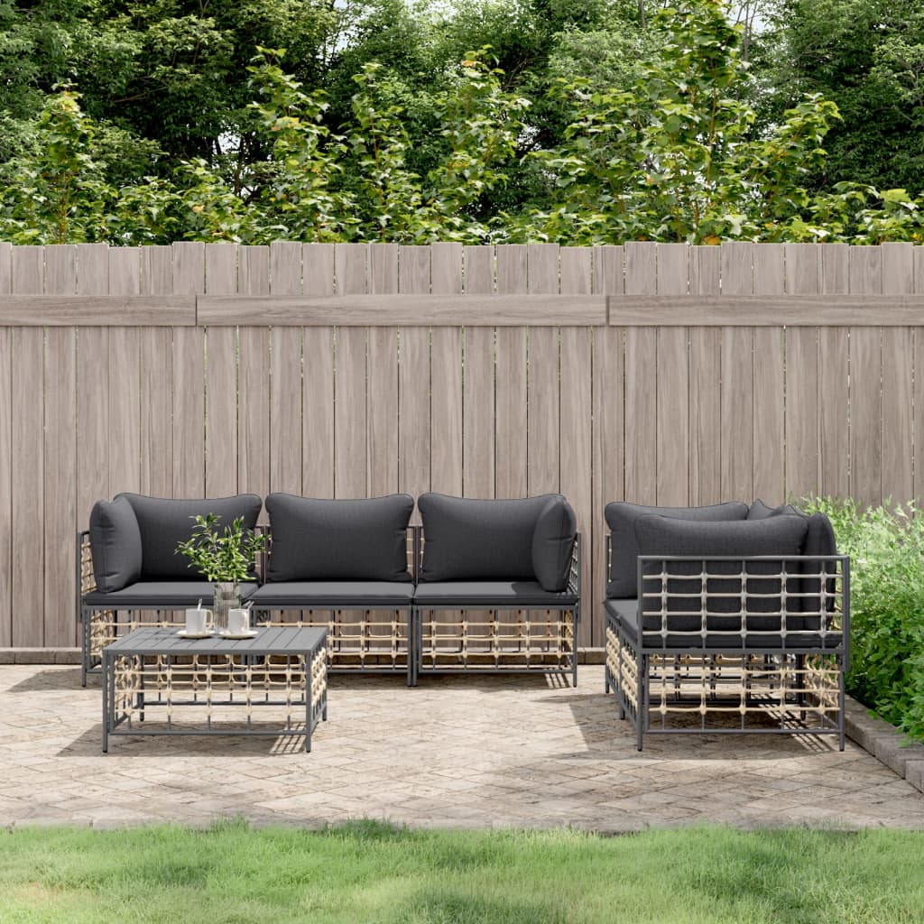 6-delige Loungeset met kussens poly rattan antracietkleurig is nu te koop bij PeponiXL, paradijselijk wonen!