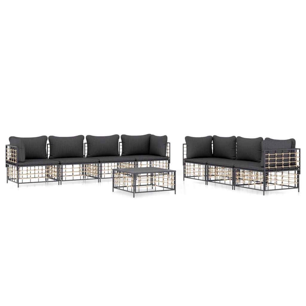 8-delige Loungeset met kussens poly rattan antracietkleurig is nu te koop bij PeponiXL, paradijselijk wonen!