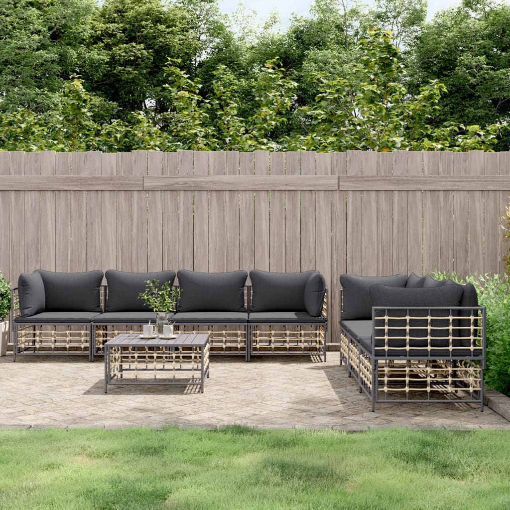 8-delige Loungeset met kussens poly rattan antracietkleurig is nu te koop bij PeponiXL, paradijselijk wonen!