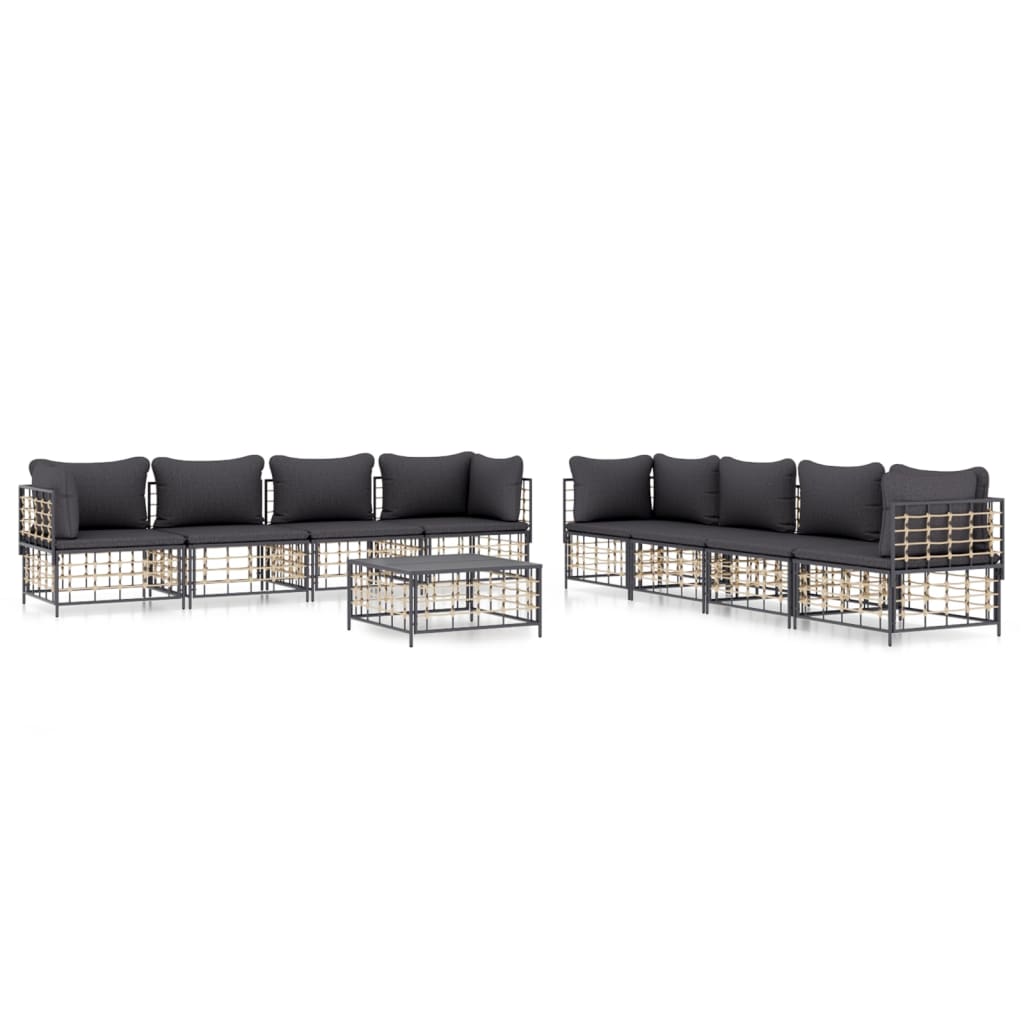 9-delige Loungeset met kussens poly rattan antracietkleurig is nu te koop bij PeponiXL, paradijselijk wonen!