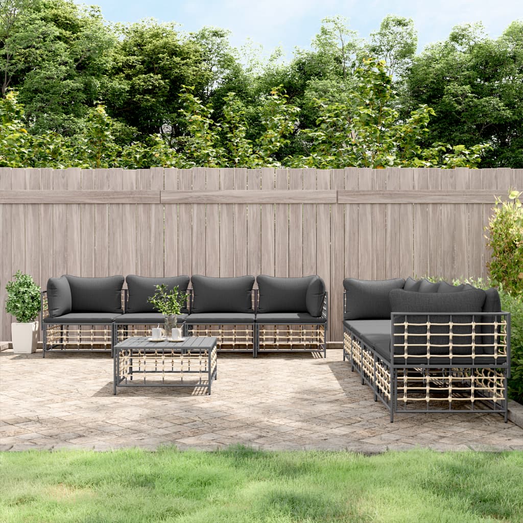 9-delige Loungeset met kussens poly rattan antracietkleurig is nu te koop bij PeponiXL, paradijselijk wonen!