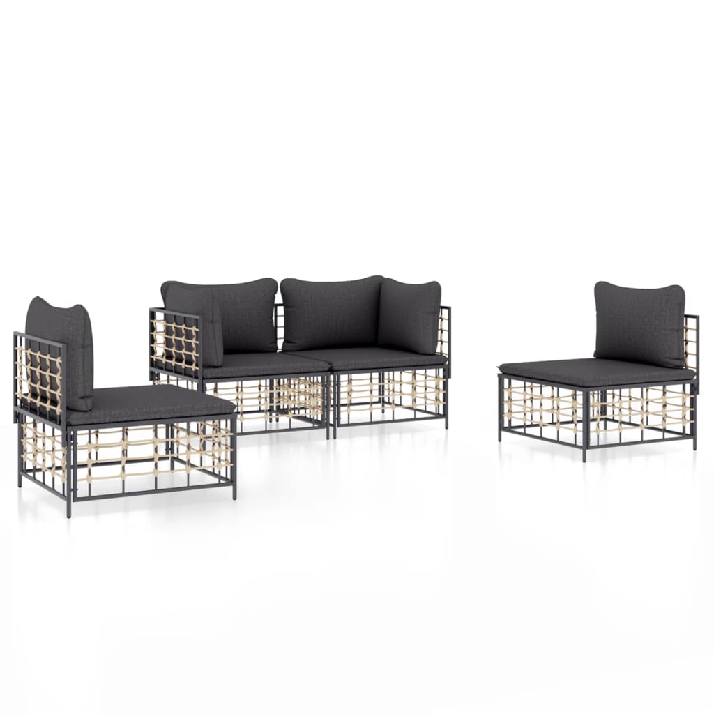 4-delige Loungeset met kussens poly rattan antracietkleurig is nu te koop bij PeponiXL, paradijselijk wonen!