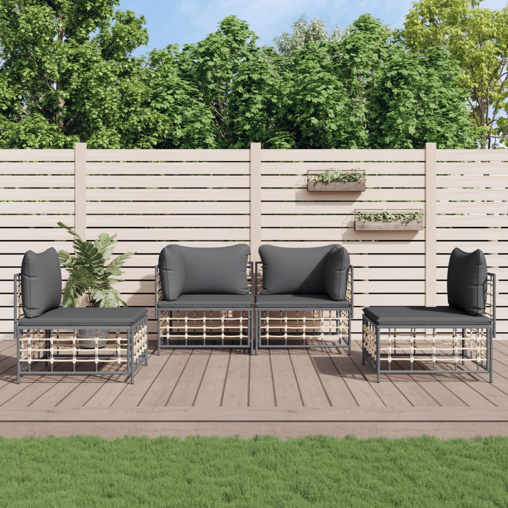 4-delige Loungeset met kussens poly rattan antracietkleurig is nu te koop bij PeponiXL, paradijselijk wonen!