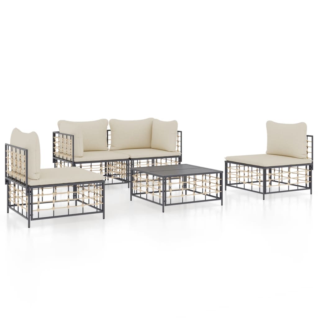 5-delige Loungeset met kussens poly rattan antracietkleurig is nu te koop bij PeponiXL, paradijselijk wonen!