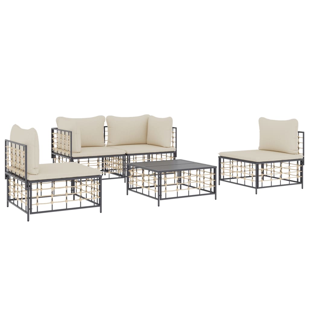 5-delige Loungeset met kussens poly rattan antracietkleurig is nu te koop bij PeponiXL, paradijselijk wonen!