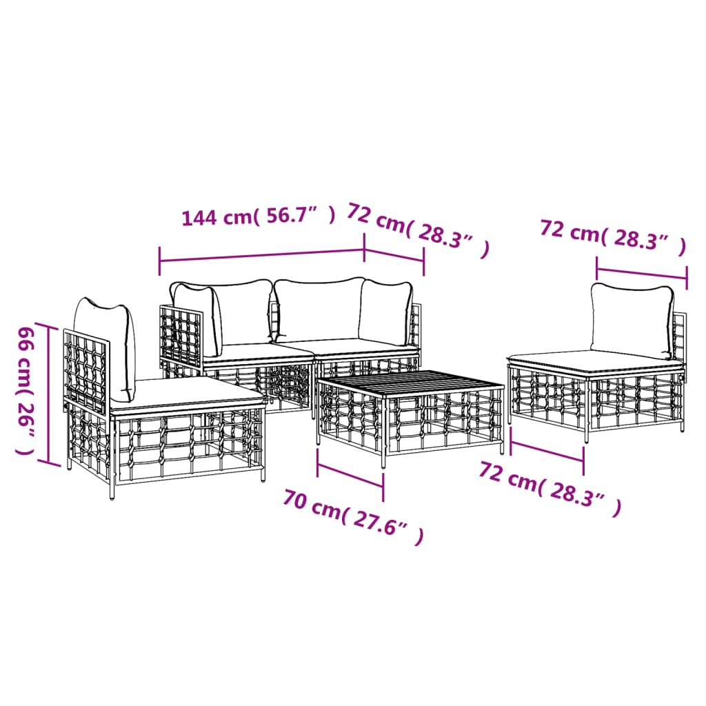 5-delige Loungeset met kussens poly rattan antracietkleurig is nu te koop bij PeponiXL, paradijselijk wonen!