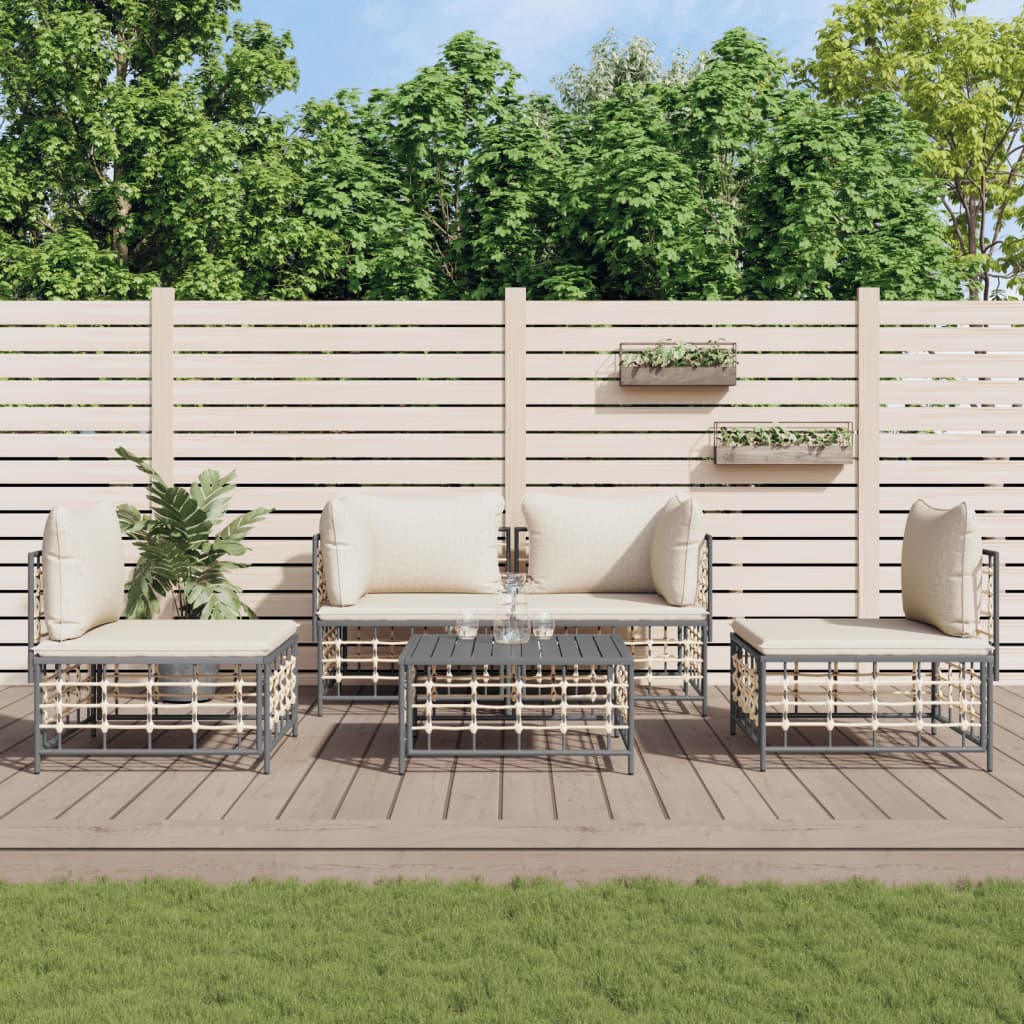 5-delige Loungeset met kussens poly rattan antracietkleurig is nu te koop bij PeponiXL, paradijselijk wonen!