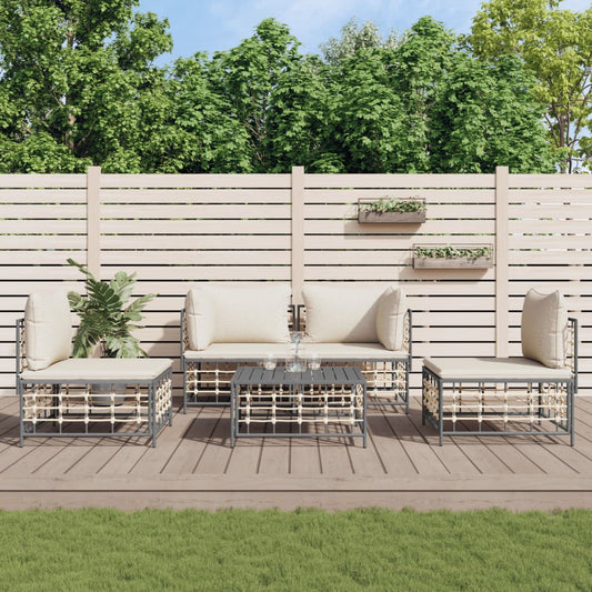 5-delige Loungeset met kussens poly rattan antracietkleurig is nu te koop bij PeponiXL, paradijselijk wonen!