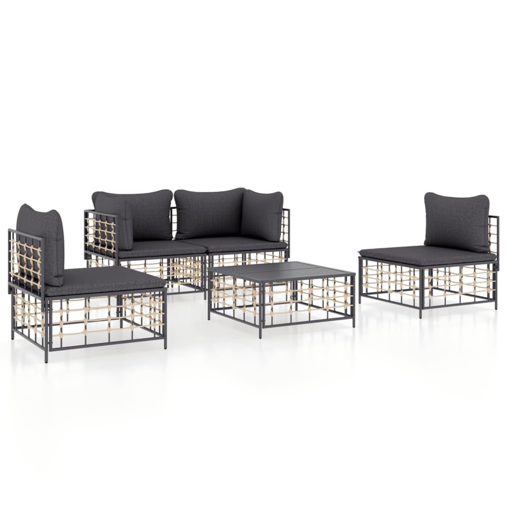 5-delige Loungeset met kussens poly rattan antracietkleurig is nu te koop bij PeponiXL, paradijselijk wonen!