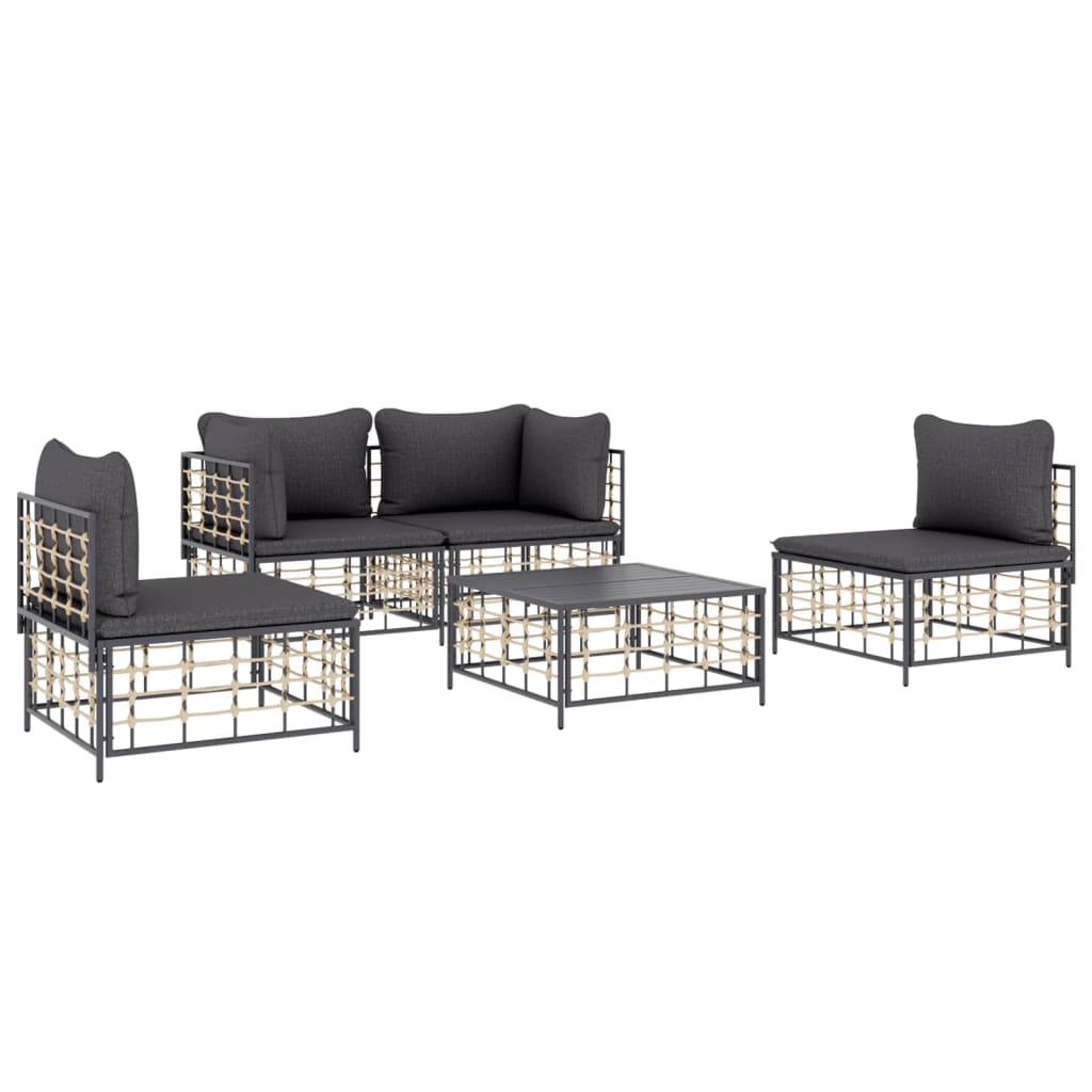 5-delige Loungeset met kussens poly rattan antracietkleurig is nu te koop bij PeponiXL, paradijselijk wonen!