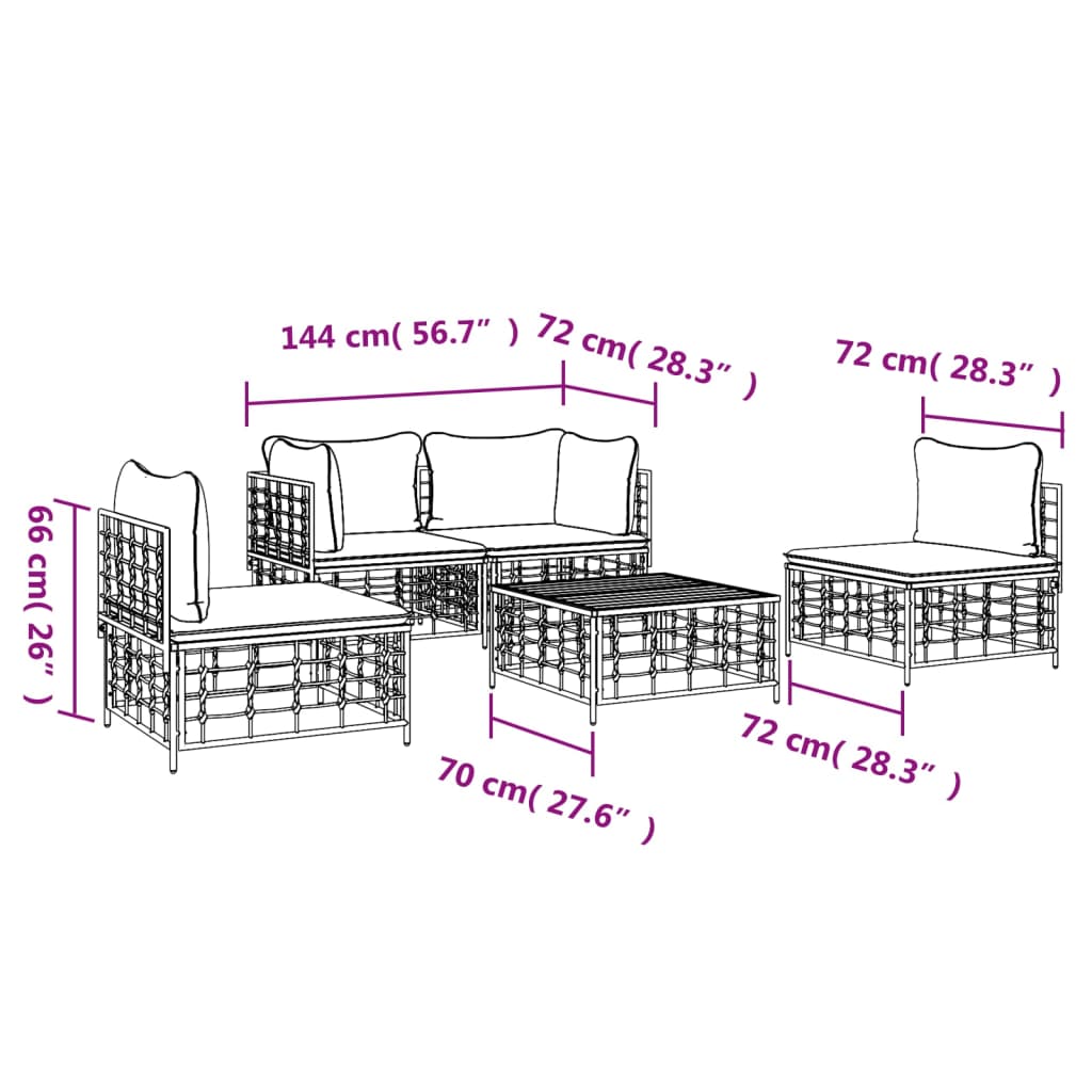 5-delige Loungeset met kussens poly rattan antracietkleurig is nu te koop bij PeponiXL, paradijselijk wonen!