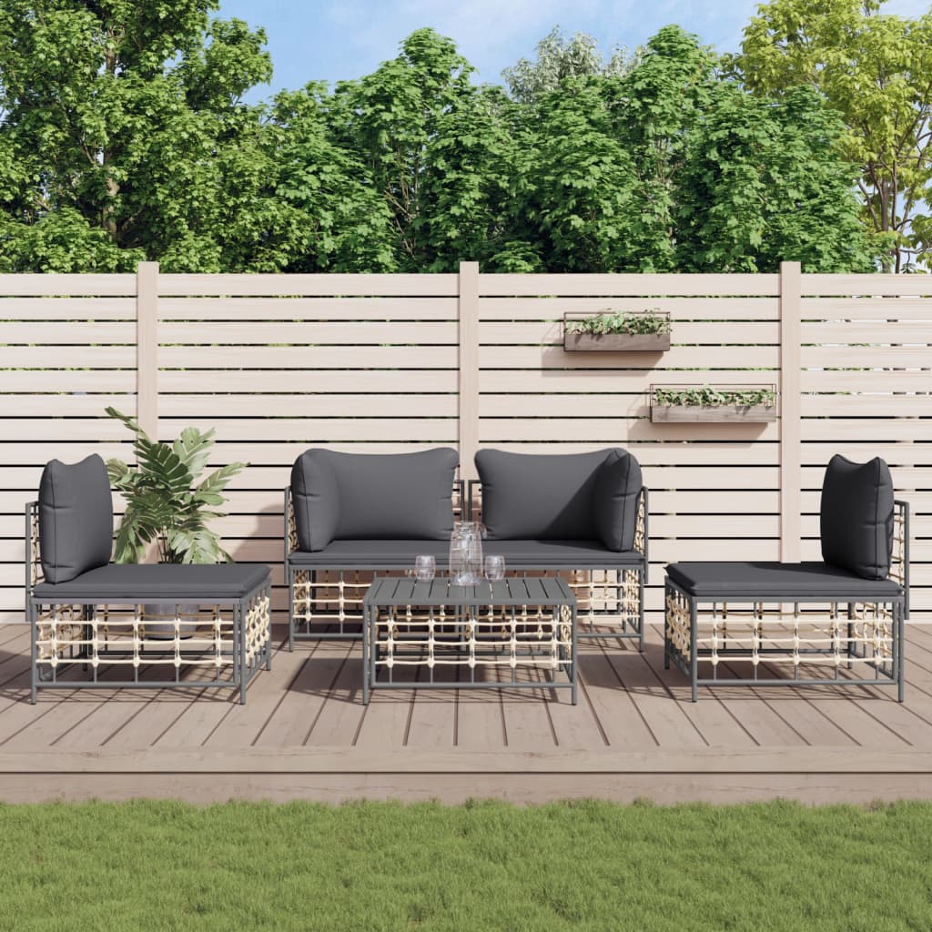 5-delige Loungeset met kussens poly rattan antracietkleurig is nu te koop bij PeponiXL, paradijselijk wonen!