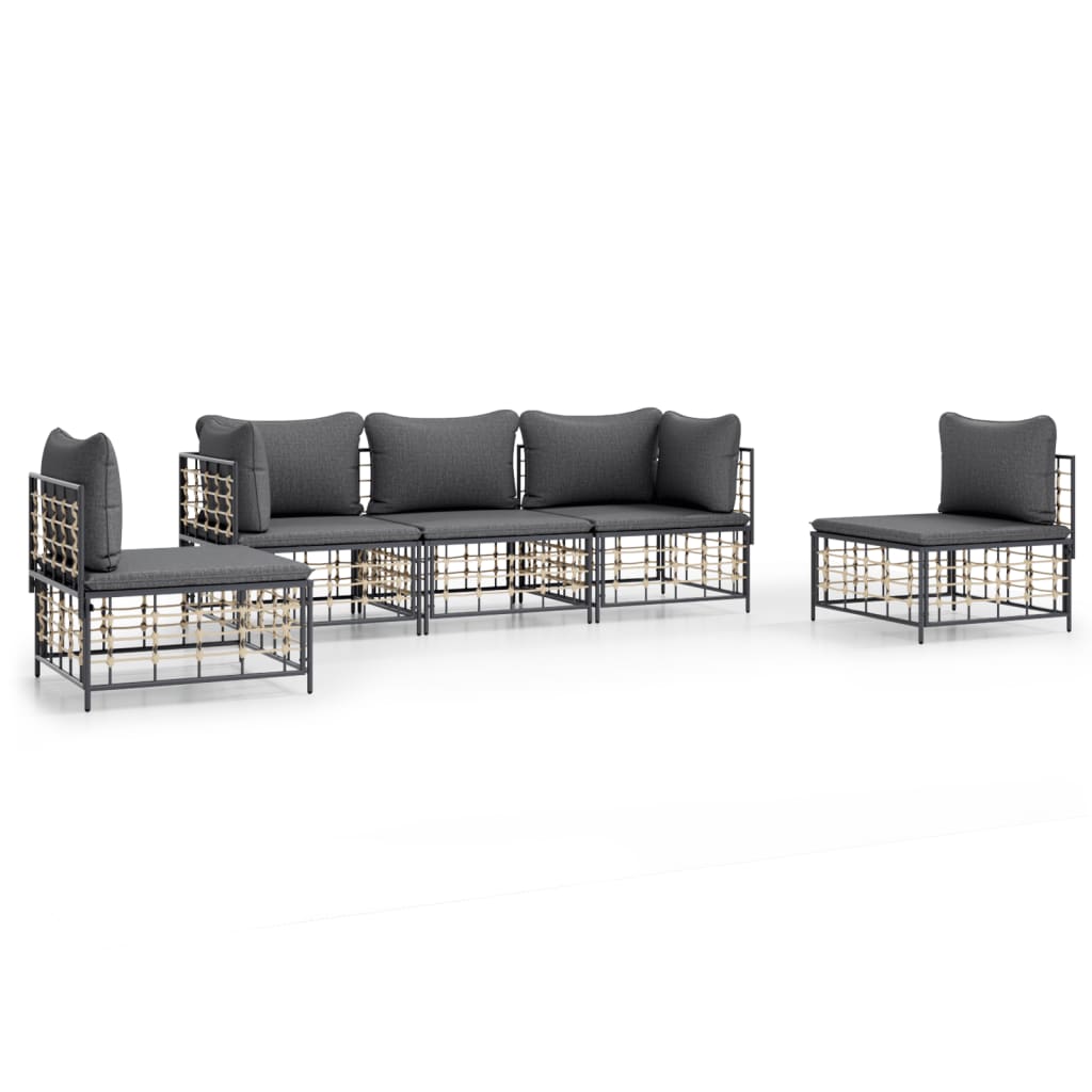 5-delige Loungeset met kussens poly rattan antracietkleurig is nu te koop bij PeponiXL, paradijselijk wonen!
