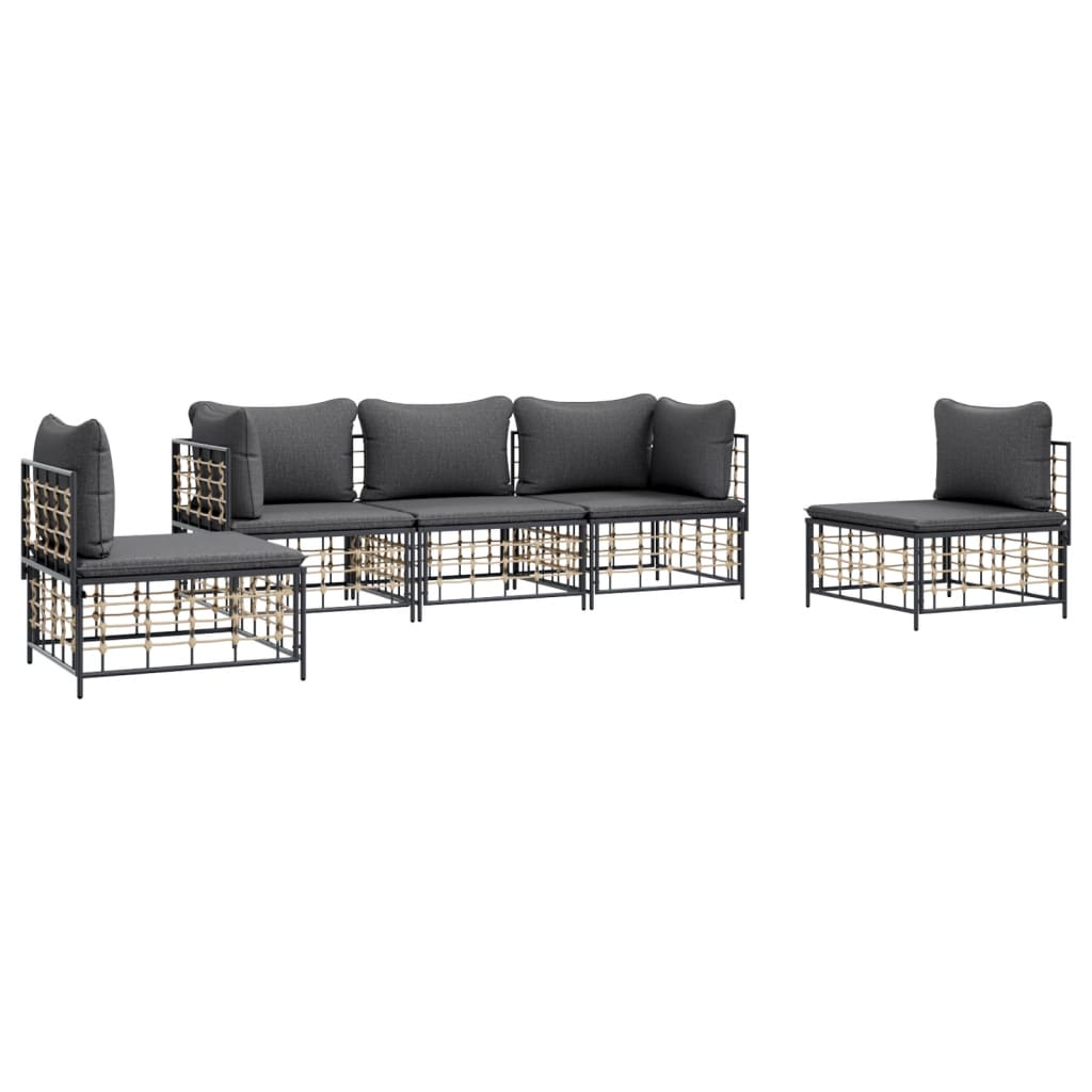 5-delige Loungeset met kussens poly rattan antracietkleurig is nu te koop bij PeponiXL, paradijselijk wonen!