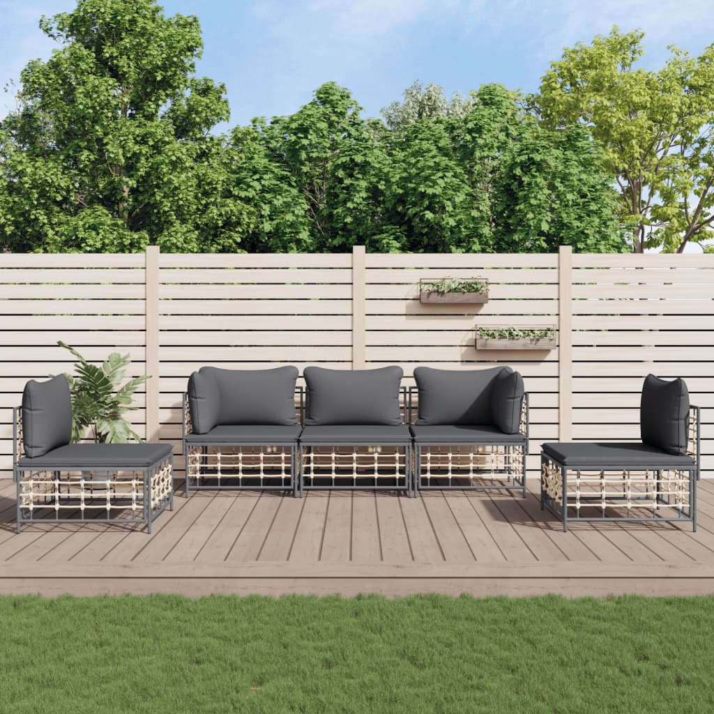 5-delige Loungeset met kussens poly rattan antracietkleurig is nu te koop bij PeponiXL, paradijselijk wonen!