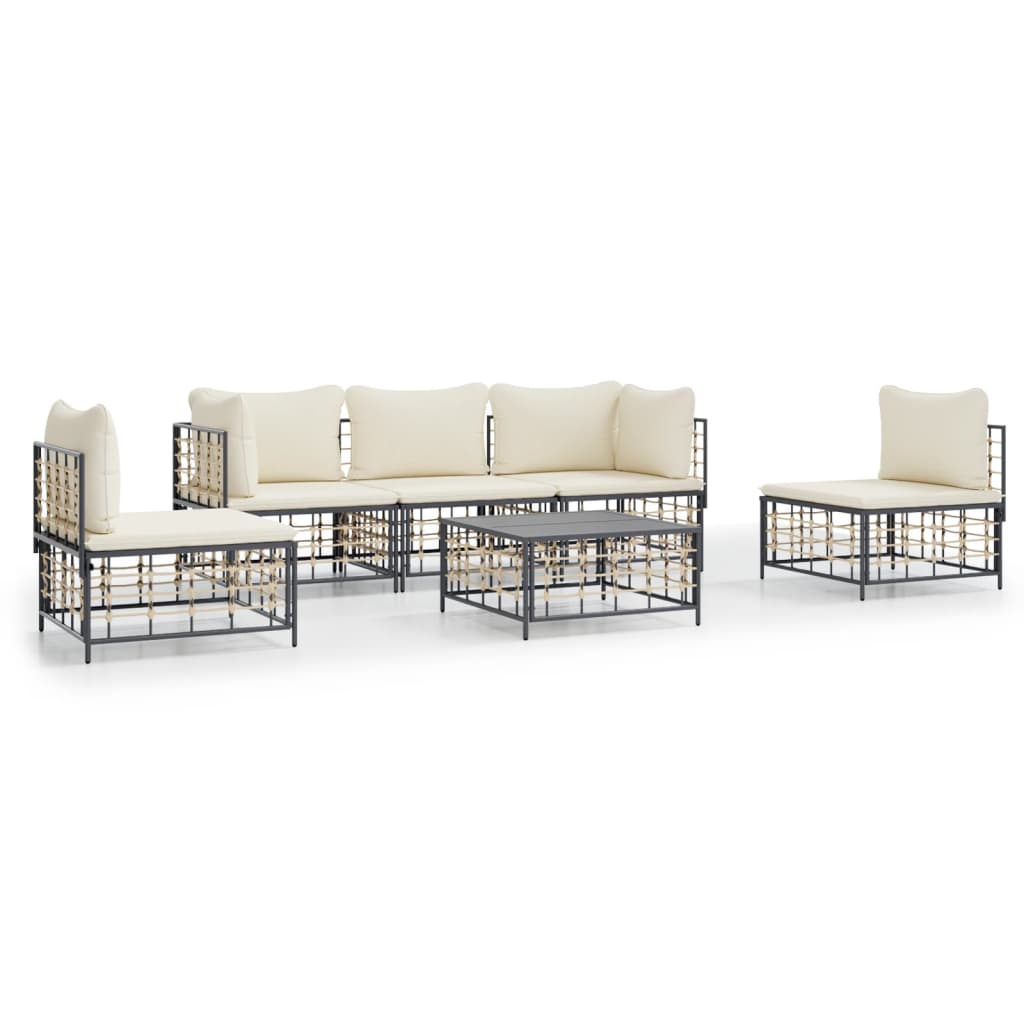 6-delige Loungeset met kussens poly rattan antracietkleurig is nu te koop bij PeponiXL, paradijselijk wonen!