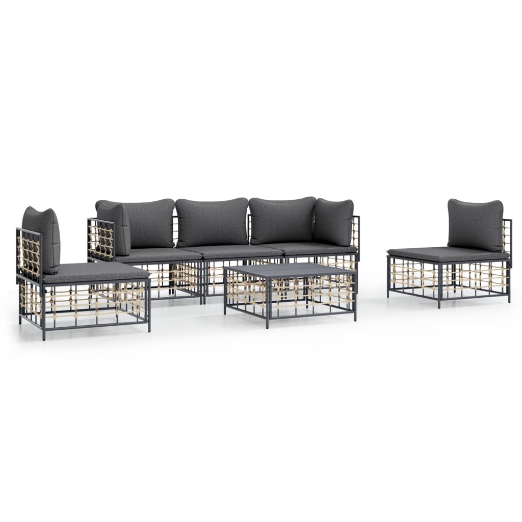 6-delige Loungeset met kussens poly rattan antracietkleurig is nu te koop bij PeponiXL, paradijselijk wonen!
