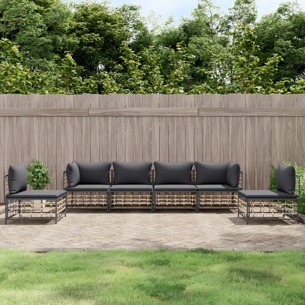 6-delige Loungeset met kussens poly rattan antracietkleurig is nu te koop bij PeponiXL, paradijselijk wonen!
