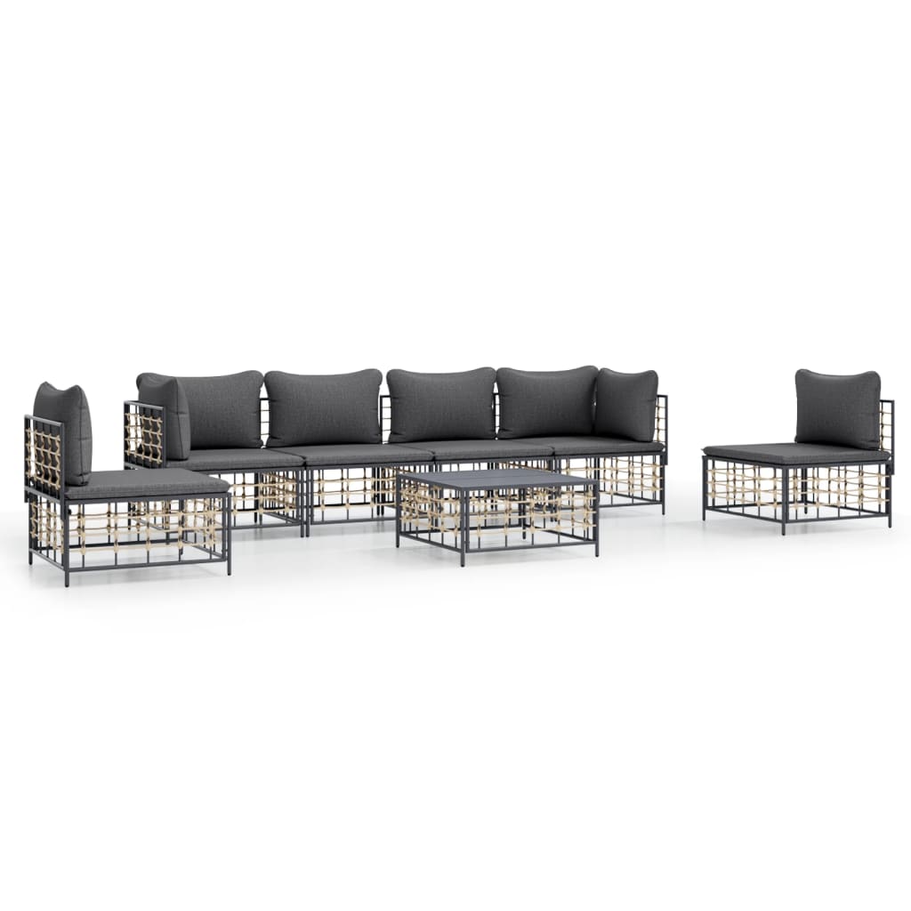 7-delige Loungeset met kussens poly rattan antracietkleurig is nu te koop bij PeponiXL, paradijselijk wonen!