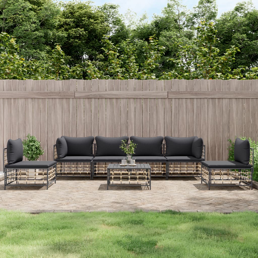 7-delige Loungeset met kussens poly rattan antracietkleurig is nu te koop bij PeponiXL, paradijselijk wonen!