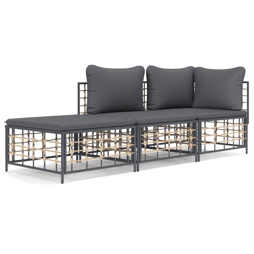 3-delige Loungeset met kussens poly rattan antracietkleurig is nu te koop bij PeponiXL, paradijselijk wonen!