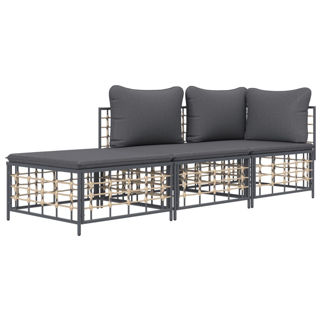 3-delige Loungeset met kussens poly rattan antracietkleurig is nu te koop bij PeponiXL, paradijselijk wonen!