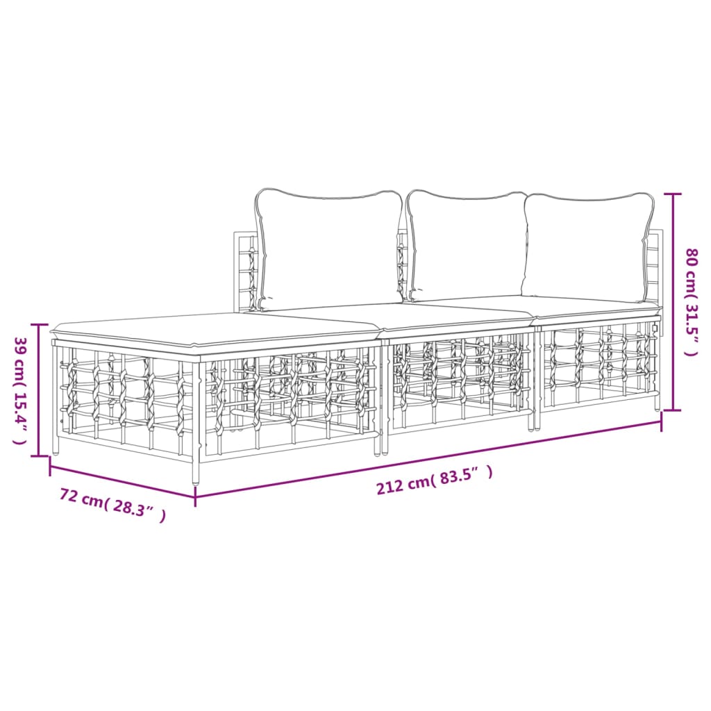 3-delige Loungeset met kussens poly rattan antracietkleurig is nu te koop bij PeponiXL, paradijselijk wonen!