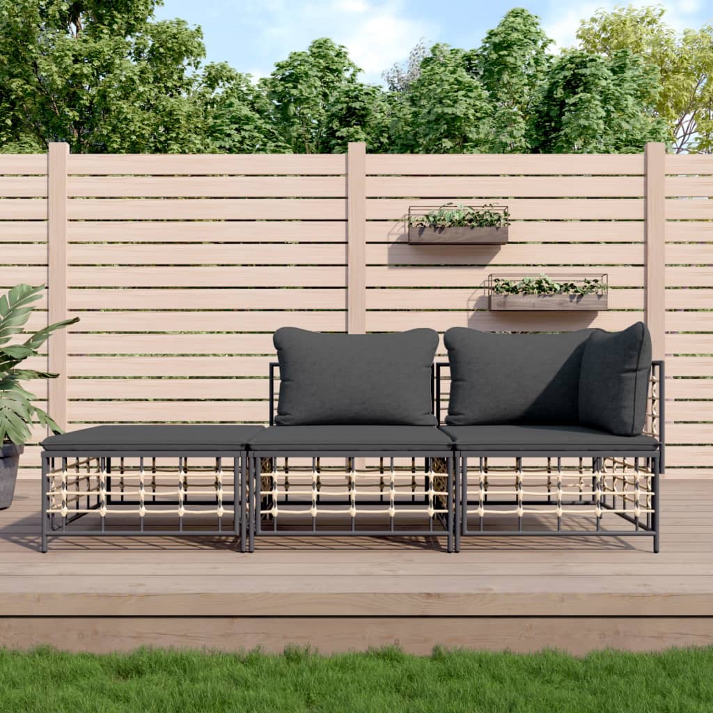 3-delige Loungeset met kussens poly rattan antracietkleurig is nu te koop bij PeponiXL, paradijselijk wonen!