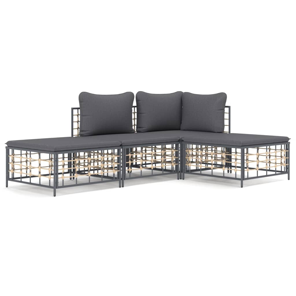 4-delige Loungeset met kussens poly rattan antracietkleurig is nu te koop bij PeponiXL, paradijselijk wonen!