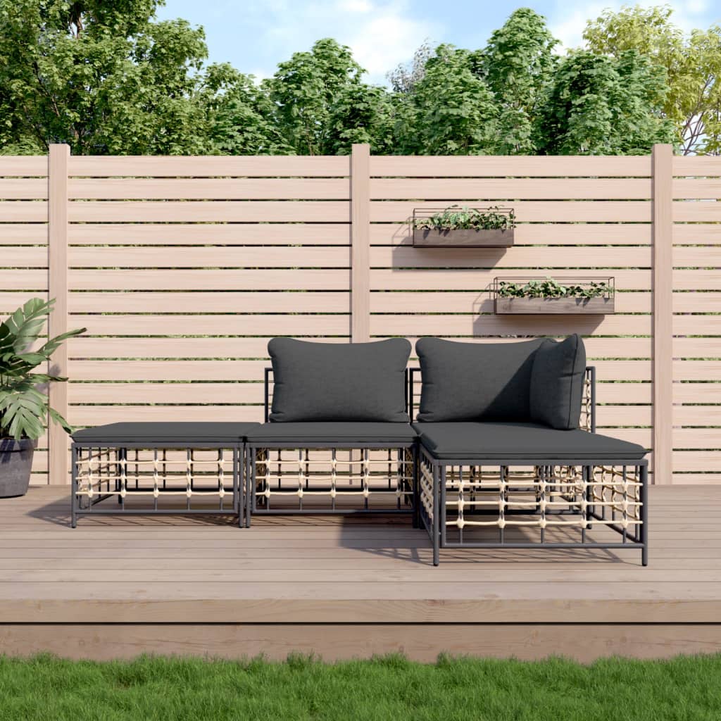 4-delige Loungeset met kussens poly rattan antracietkleurig is nu te koop bij PeponiXL, paradijselijk wonen!