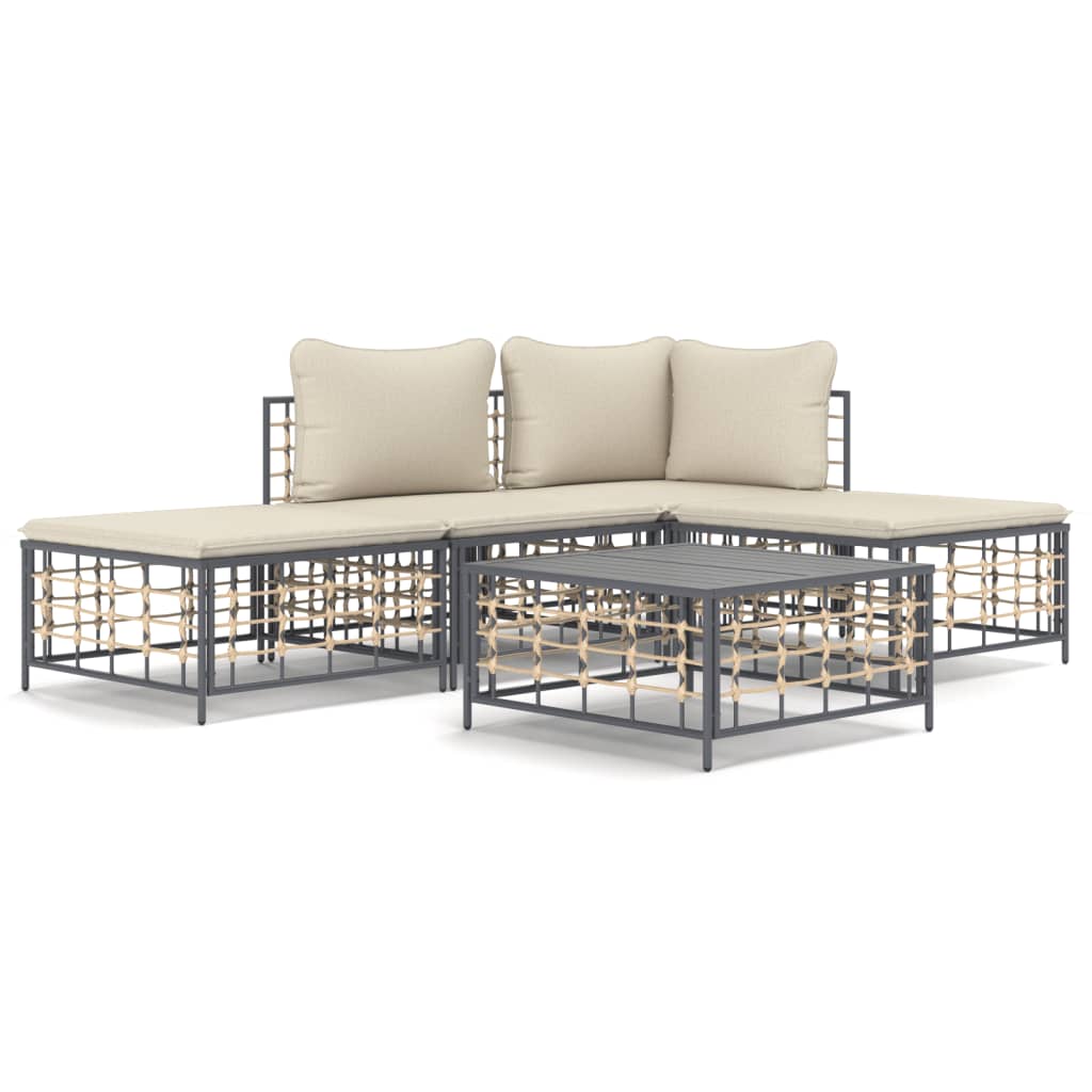 5-delige Loungeset met kussens poly rattan antracietkleurig is nu te koop bij PeponiXL, paradijselijk wonen!