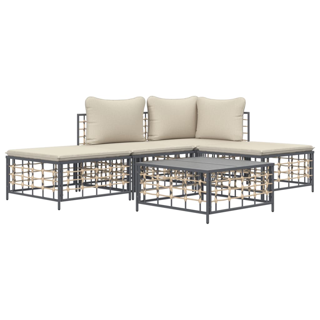 5-delige Loungeset met kussens poly rattan antracietkleurig is nu te koop bij PeponiXL, paradijselijk wonen!