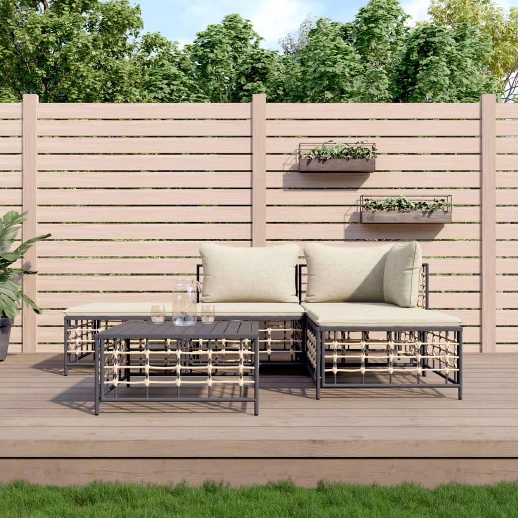 5-delige Loungeset met kussens poly rattan antracietkleurig is nu te koop bij PeponiXL, paradijselijk wonen!