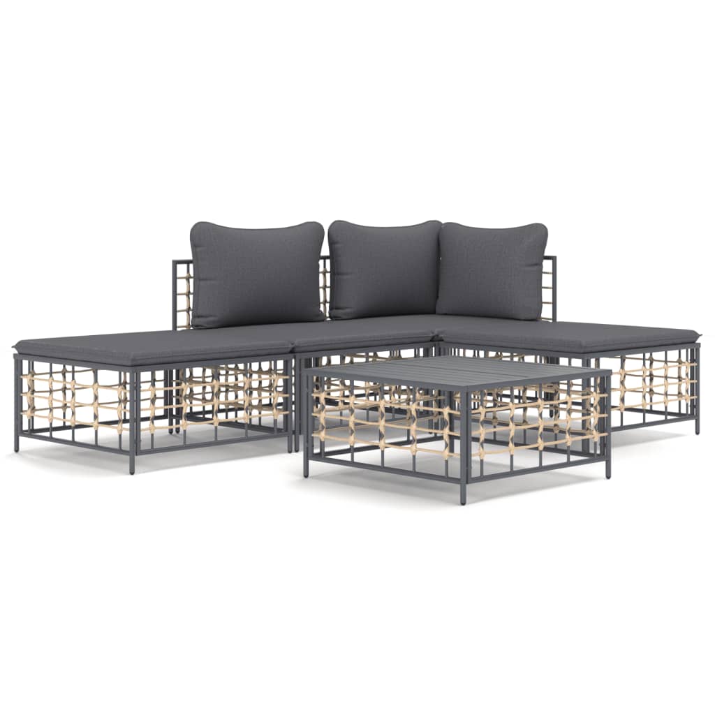 5-delige Loungeset met kussens poly rattan antracietkleurig is nu te koop bij PeponiXL, paradijselijk wonen!
