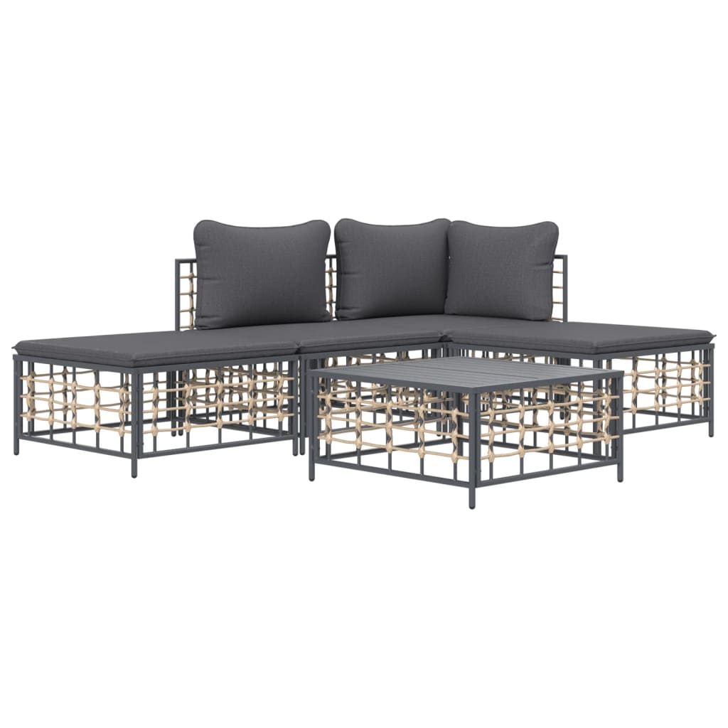5-delige Loungeset met kussens poly rattan antracietkleurig is nu te koop bij PeponiXL, paradijselijk wonen!