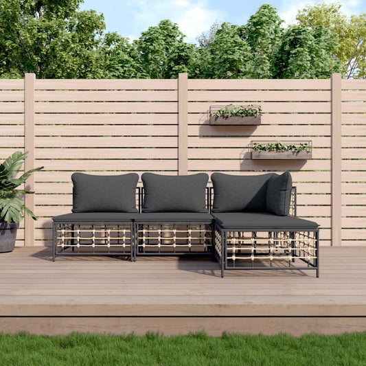 4-delige Loungeset met kussens poly rattan antracietkleurig is nu te koop bij PeponiXL, paradijselijk wonen!
