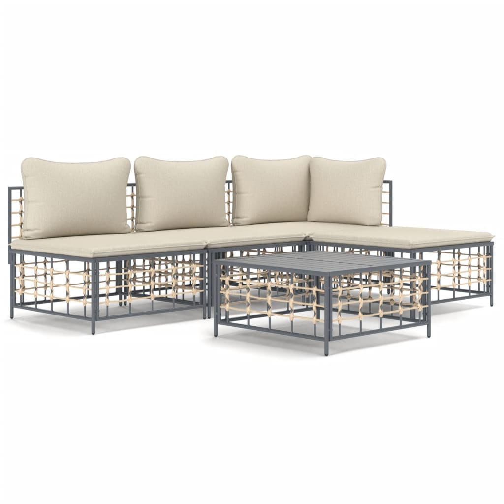 5-delige Loungeset met kussens poly rattan antracietkleurig is nu te koop bij PeponiXL, paradijselijk wonen!