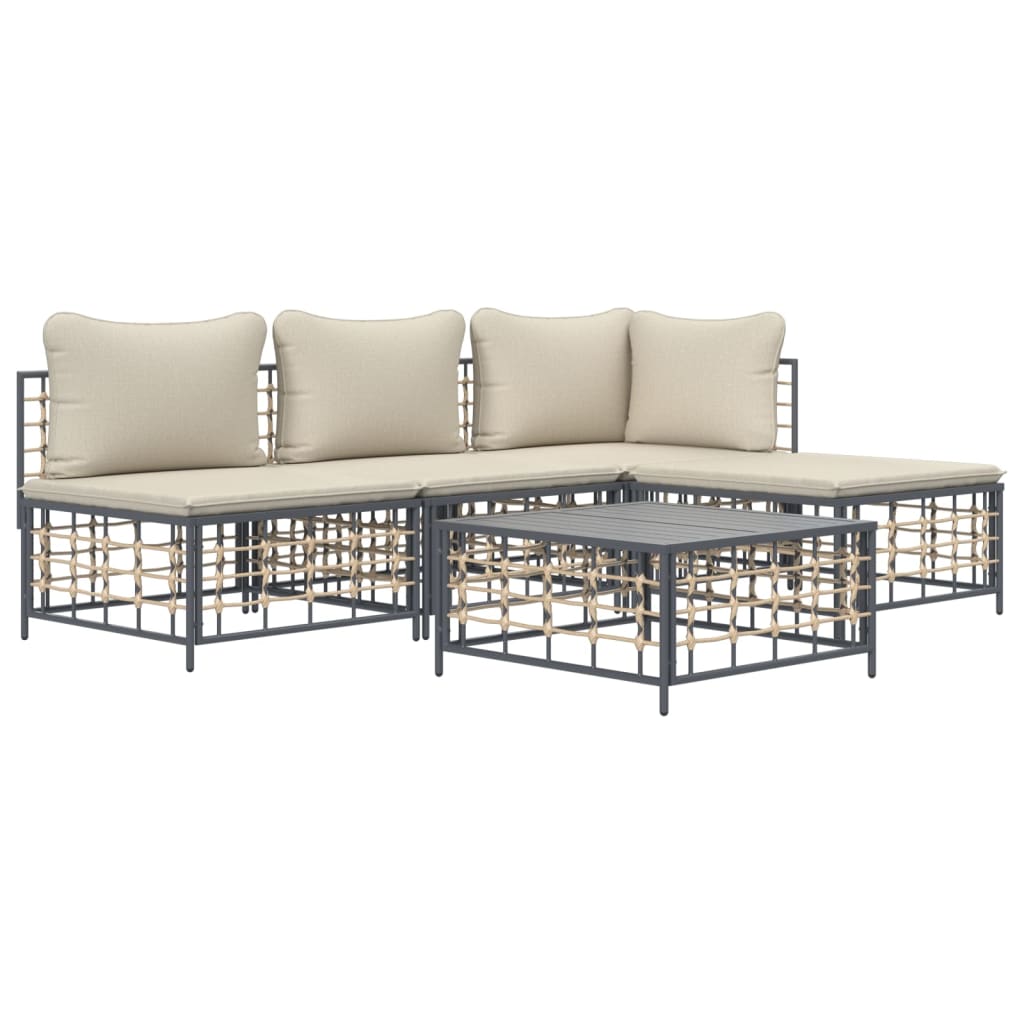 5-delige Loungeset met kussens poly rattan antracietkleurig is nu te koop bij PeponiXL, paradijselijk wonen!