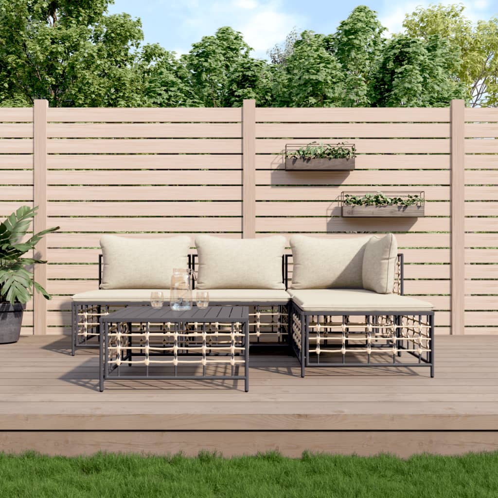 5-delige Loungeset met kussens poly rattan antracietkleurig is nu te koop bij PeponiXL, paradijselijk wonen!