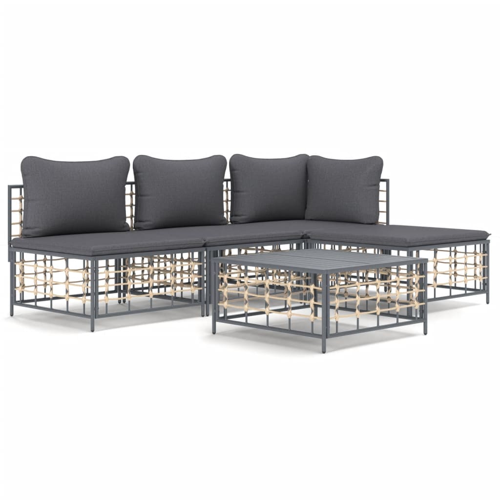 5-delige Loungeset met kussens poly rattan antracietkleurig is nu te koop bij PeponiXL, paradijselijk wonen!
