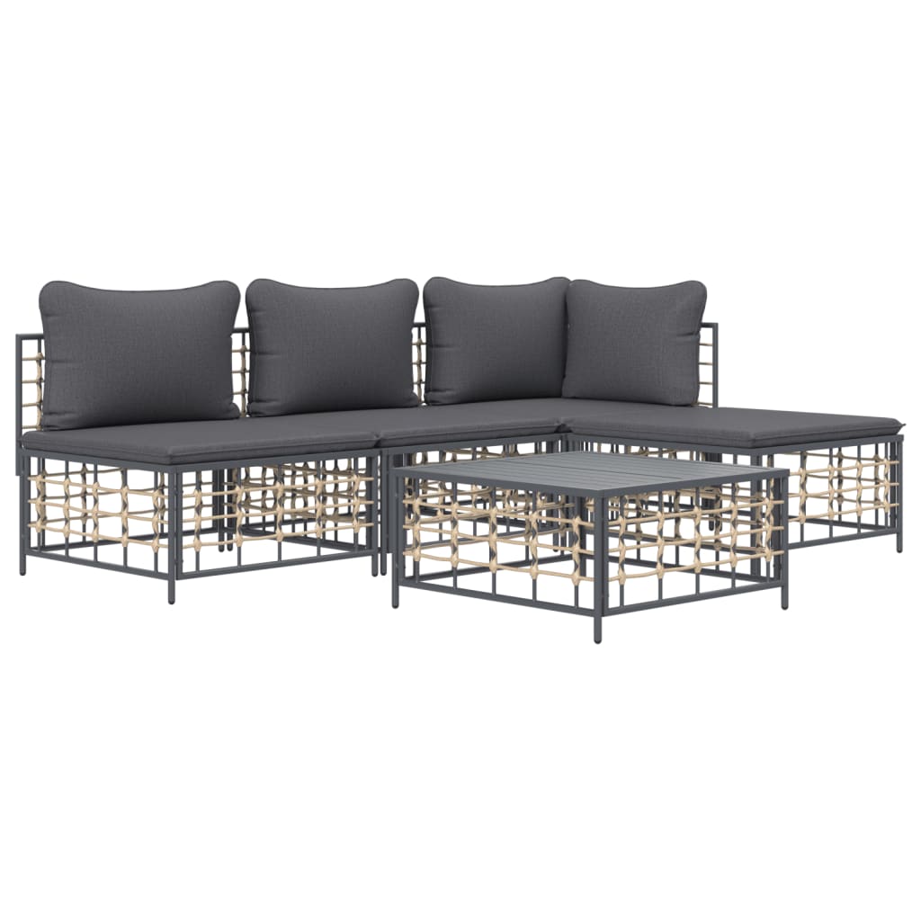 5-delige Loungeset met kussens poly rattan antracietkleurig is nu te koop bij PeponiXL, paradijselijk wonen!