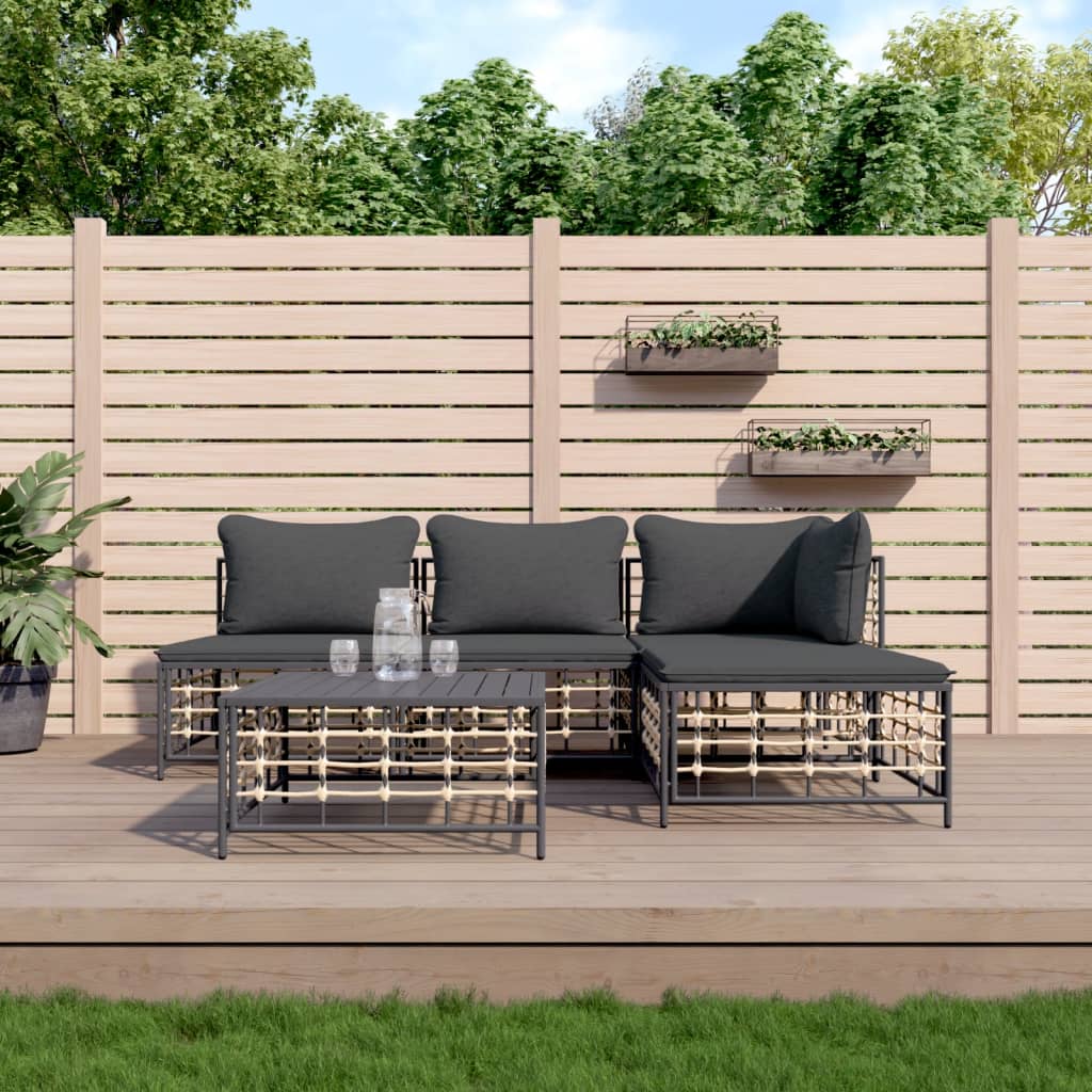 5-delige Loungeset met kussens poly rattan antracietkleurig is nu te koop bij PeponiXL, paradijselijk wonen!